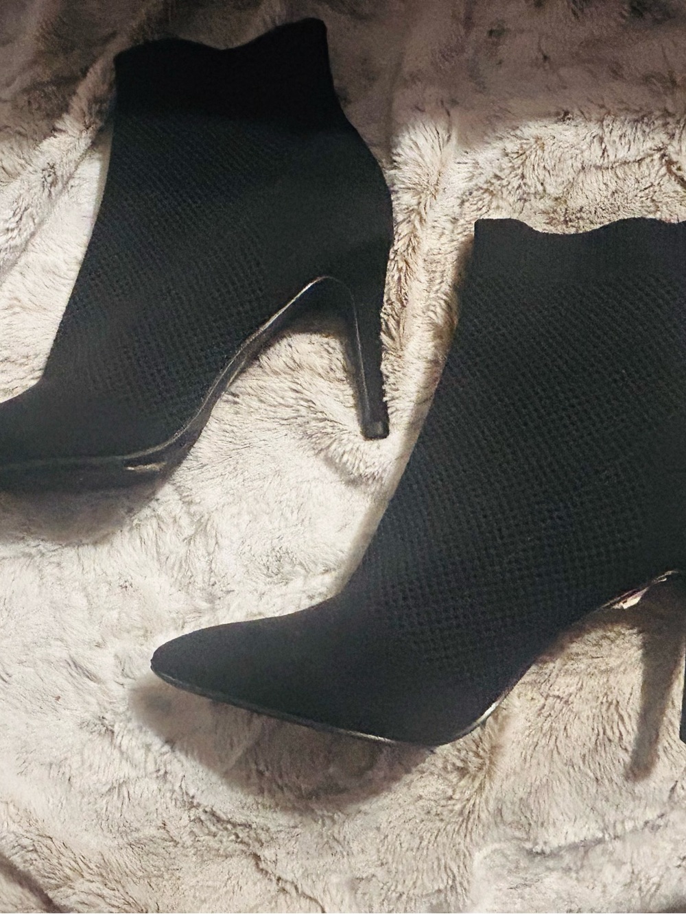 Women's Black Pointed-Toe Knit Stiletto Booties